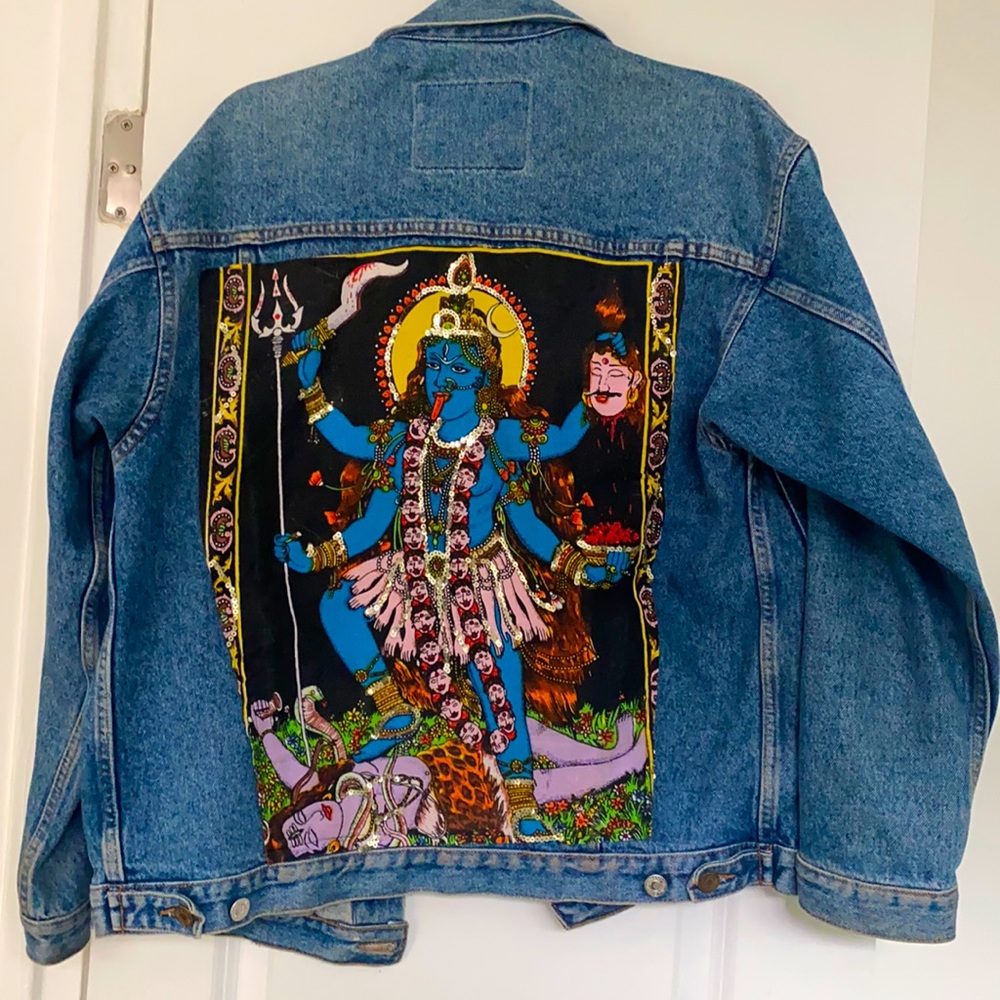Goddess Kali embroidered oversized denim jacket